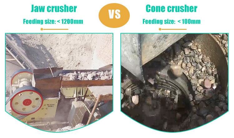 feeding size difference of jaw crusher and cone crusher