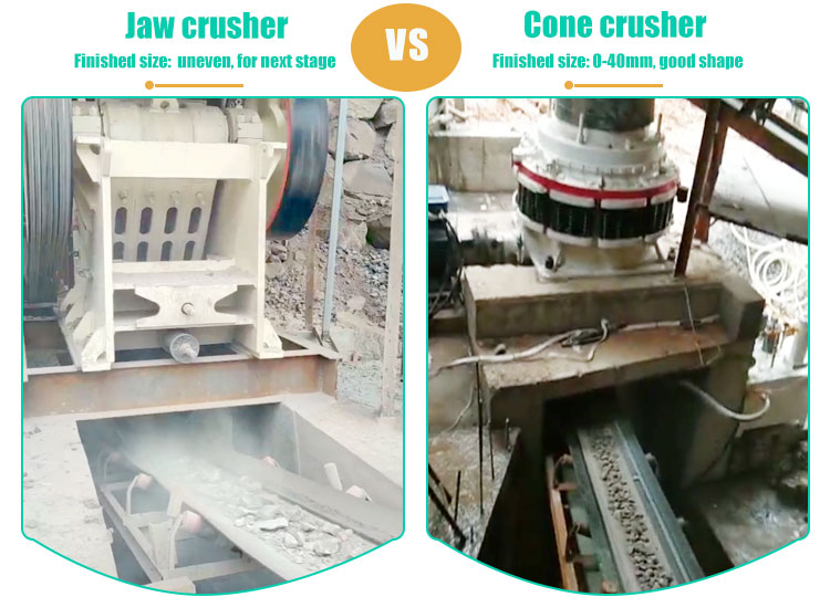 output size difference of jaw crusher and cone crusher